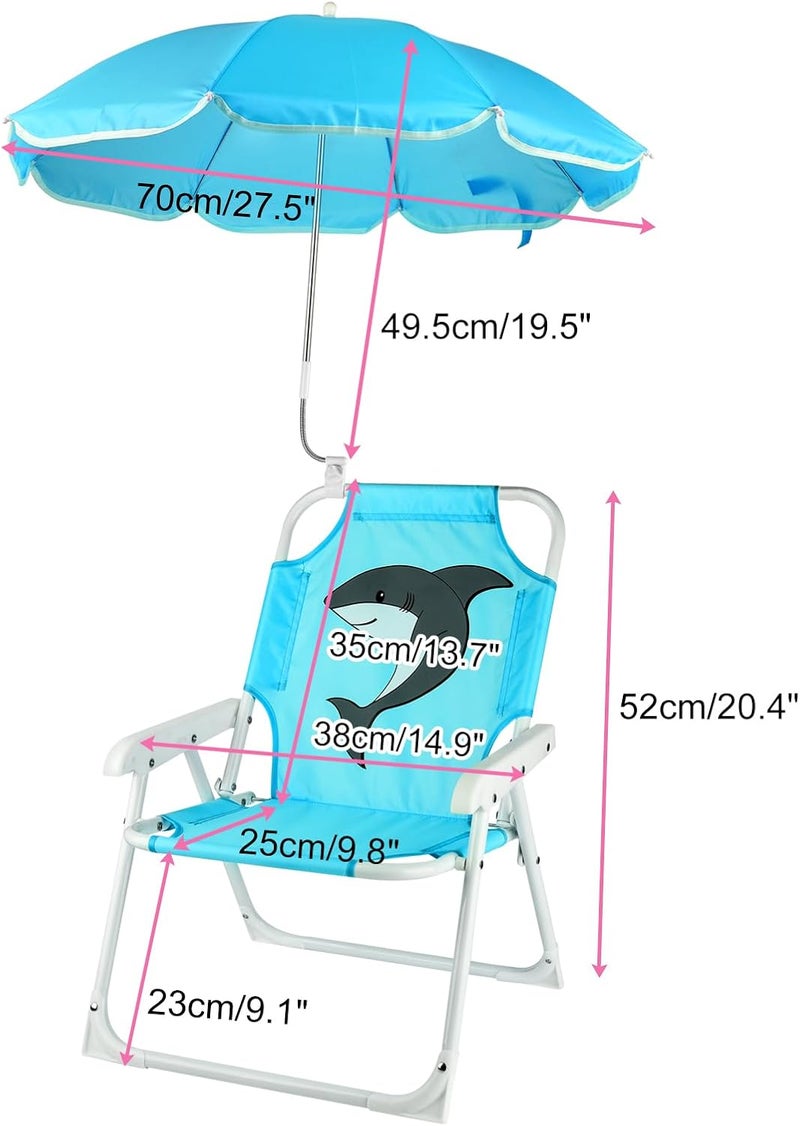 PLULON Kids Beach Chair with Umbrella Folding Lawn and Camping Chair with Summer Shade for Beach, Pool, Travel and Outdoor (for 1-5 Years Old) - Image 3